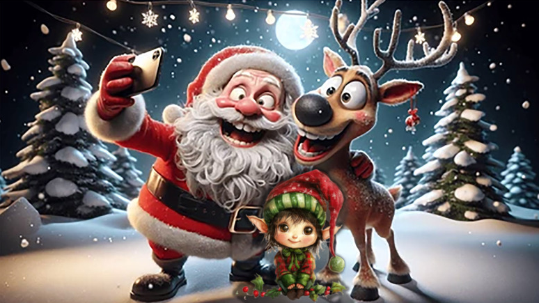 Santa Reindeer and Elf