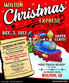 Wilton, Iowa, Window Walk, Sunday December 3, 5-7 p.m. Play at 3:30.